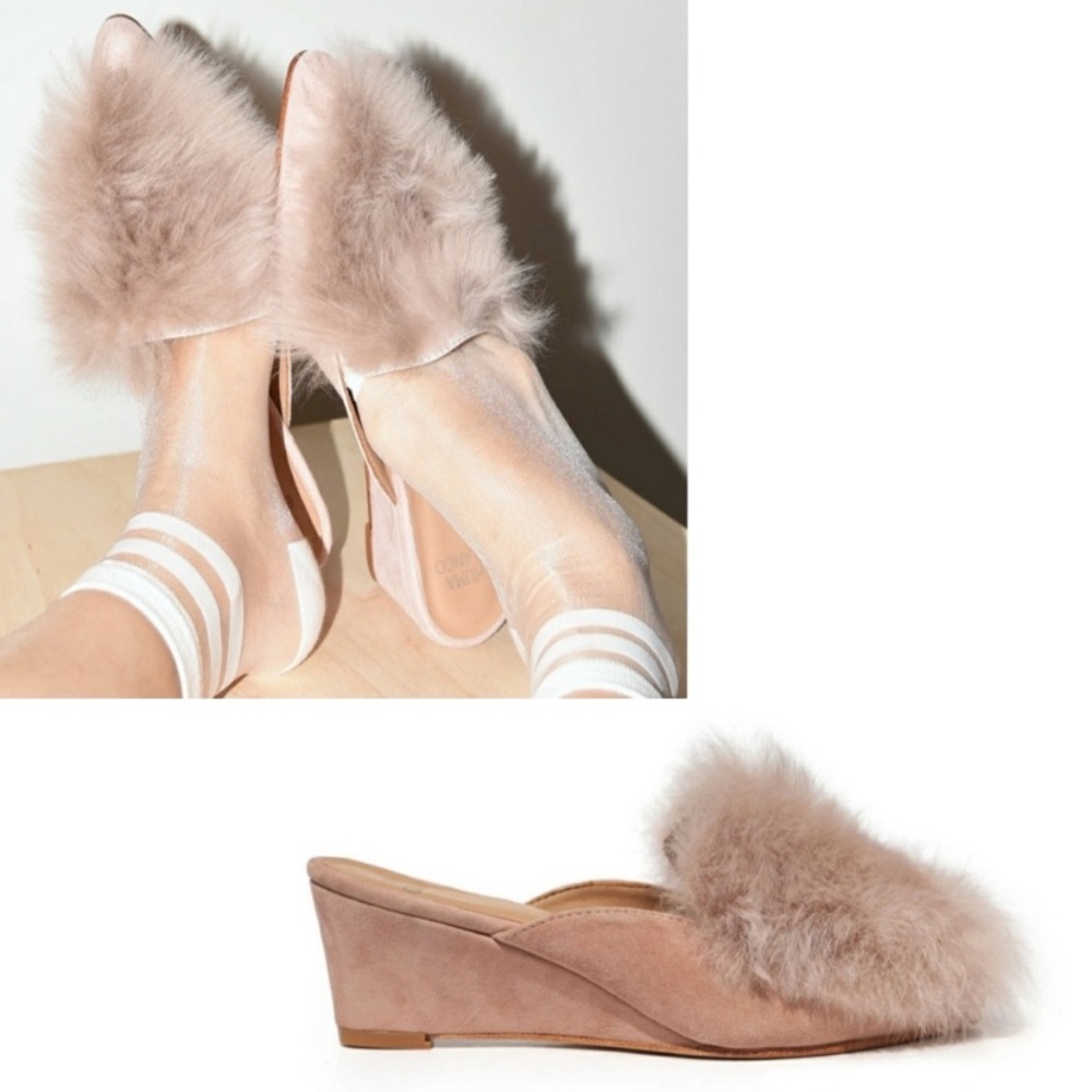 Antonia Leather Slide Alpaca Suede Wedges - Picture 2 of 6